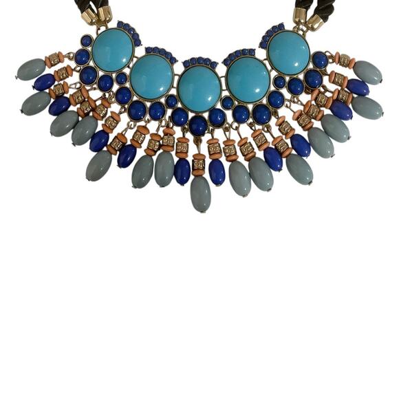 Banana Republic Moroccan Blue Beaded Silk Cord Bib Collar Statement Necklace - Picture 3 of 5